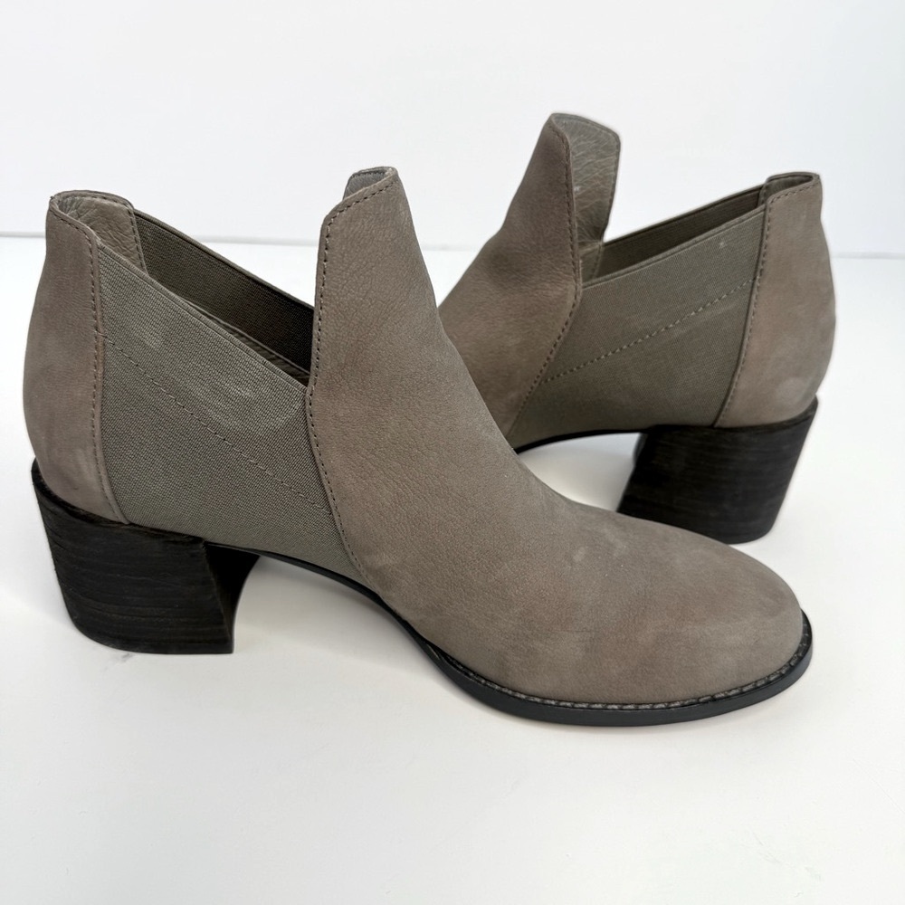 Eileen Fisher Block Heel Ankle Boots Women Size 9 Leather Slip On Taupe Neutral